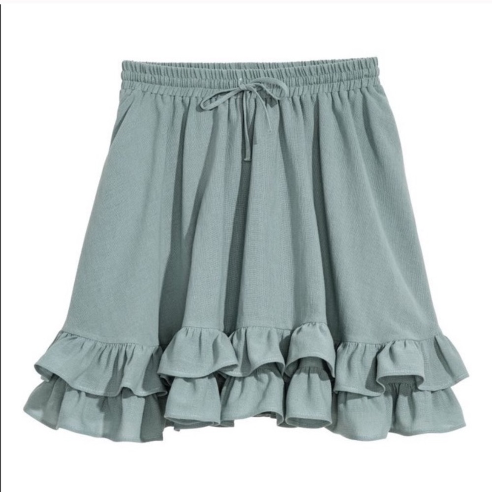 H&M green ruffle skater skirt Sz 4 NWOT
